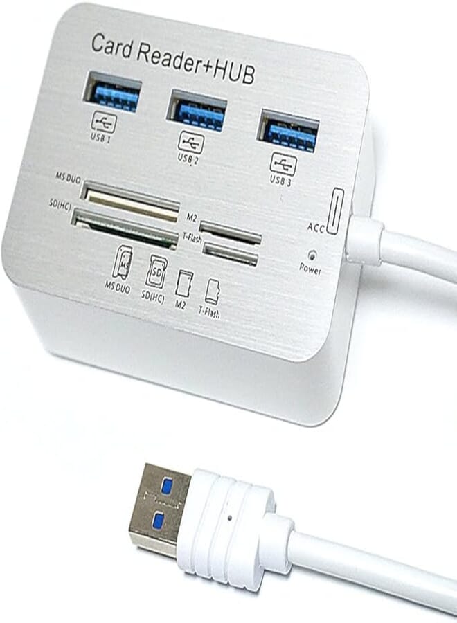 USB3.0 Card Reader and 3 Ports USB Hub, High Speed External Memory Card Reader (MS, Micro SD,SD/MMC,M2,TF Card)